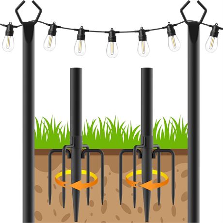 2-Pack 10ft Outdoor String Light Poles with Fork Base for Patio & Garden Decor