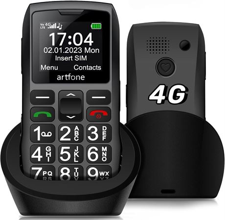 4G SIM-Free Senior Phone with Big Button, SOS, 1800mAh, Dock & Flashlight