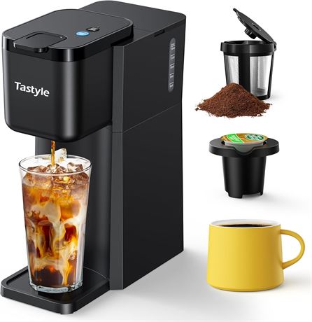 Tastyle Single Serve Coffee Maker, Hot & Iced, K Cup Compatible, Black