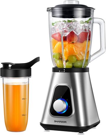 Blender SHARDOR 1200W Smoothies, Bol Verre 52oz + Gobelet 22oz, 3 Vitesses