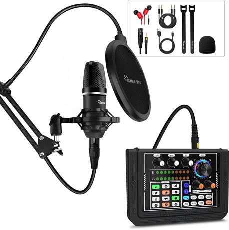 Podcast Equipment Bundle, DJ Mixer with Mic for Streaming/Recording