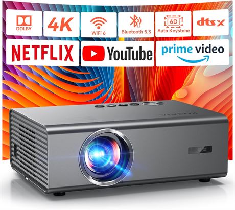 Kogata 4K Smart Projector, Netflix Dolby Audio, WiFi 6, Outdoor Movies