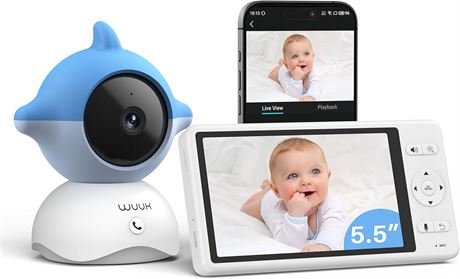 WUUK 2K Video Baby Monitor 5.5" PTZ Color Display, App, Cry Detection, Sensors