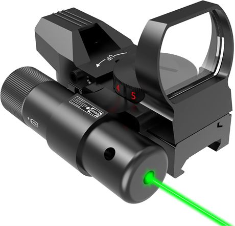 UUQ 1x22x33 Reflex Red Dot Sight, 4 Reticle, Red Green Laser, 20mm Rail Mount