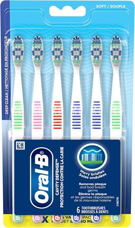 Oral-B Cavity Defense Toothbrush, Soft, 6 Pack (Colors May Vary)