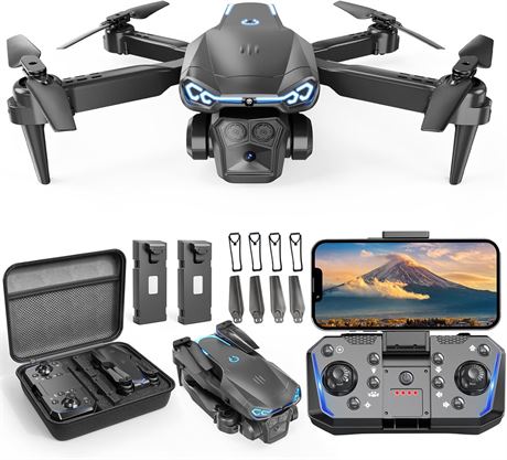 Foldable 1080P Camera Drone, FPV Quadcopter, 3D Flips, 3 Speeds, 2 Batteries