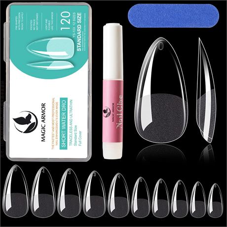 Faux Ongles MAGIC ARMOR 120pcs Amande Transparent Colle