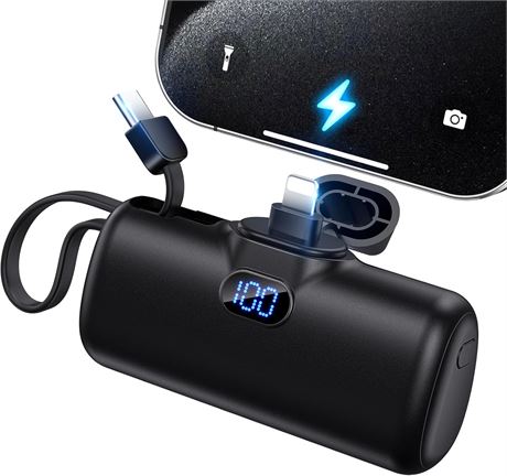 5000mAh Power Bank Mini Charger with Lightning & USB-C Ports LCD Display