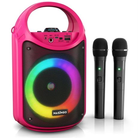 MASINGO Bluetooth Karaoke Machine with 2 Wireless Microphones, Portable PA