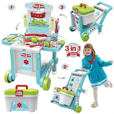 HopeRock Kids Medical Cart 3-in-1 Pretend Doctor & Dentist Play Set