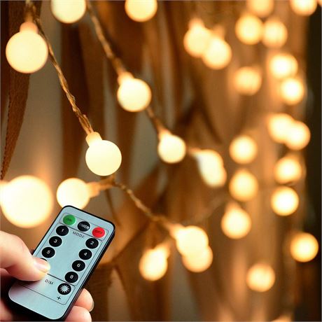 Guirlande 100 LED blanc chaud Abkshine, 8 modes, étanche, télécommande