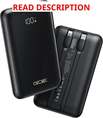 Portable 10000mAh Power Bank with 22.5W PD Fast Charging, Built-in Cable