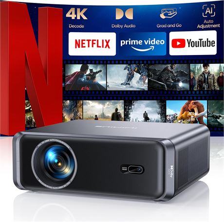 iWIMIUS P65 Smart 4K Projector with WiFi 6, Dolby Audio, HDR10+