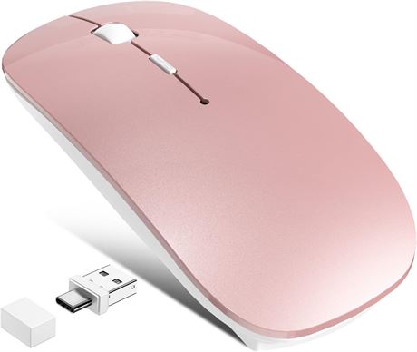 Wireless Bluetooth Mouse with USB-A/C, Silent Click, Type-C Rechargeable