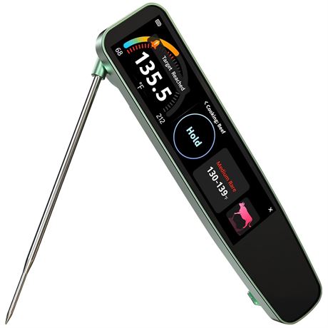 Instant Read Digital Meat Thermometer, 3.8" Screen, 0.5s Read, Folding Probe