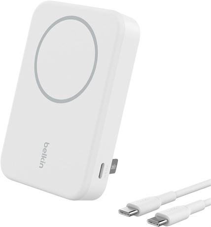 Belkin 10000mAh Power Bank with Qi2 MagSafe, Pop-up Kickstand, White