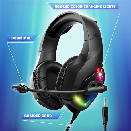 Bugha LED Gaming Headset with Boom Mic 3.5mm + PC Adapter
