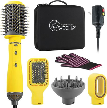 WeChip 4-in-1 Hair Dryer Brush Detachable Ionic Styler Yellow with Case