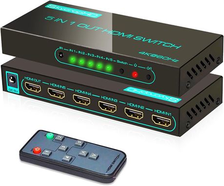 Switch HDMI SkycropHD 4K 60Hz 5 entrées 1 sortie HDR10 Atmos