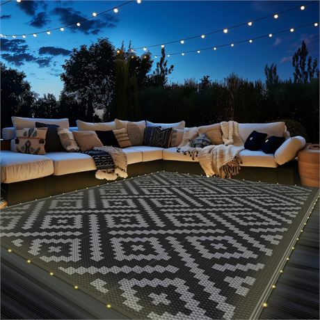 GENIMO Outdoor Rug 6x9 ft Waterproof With LED Strip Lights