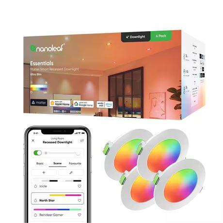 Essentials 4" Smart Downlight 60W Equivalent, White + Color, 4-Pack