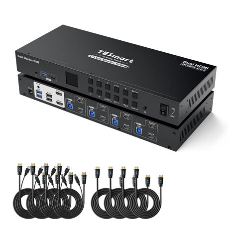 TESmart Dual Monitor HDMI KVM Switch 4 Computers 4K60 Rackmount