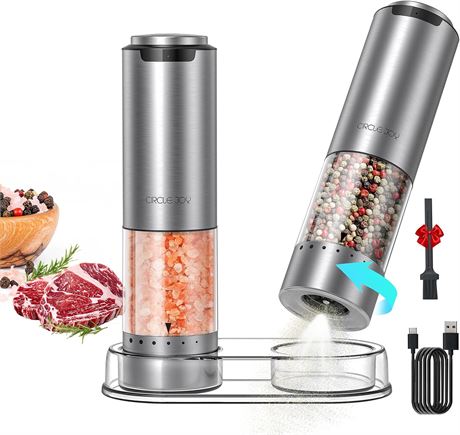 Moulin sel poivre électrique CIRCLE JOY, inox rechargeable, LED, réglable