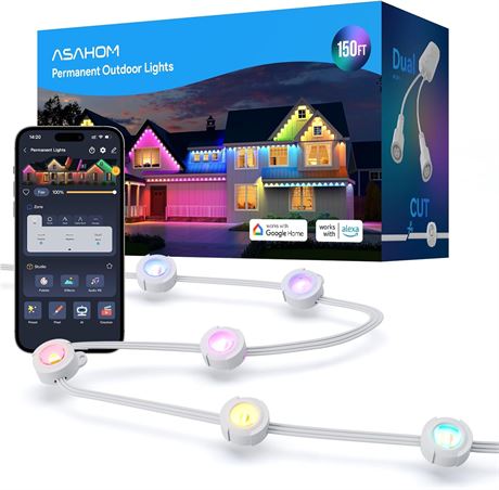 ASAHOM AI S107C 150ft Outdoor Lights, 108 RGB-CW LED, Dual Output, IP67