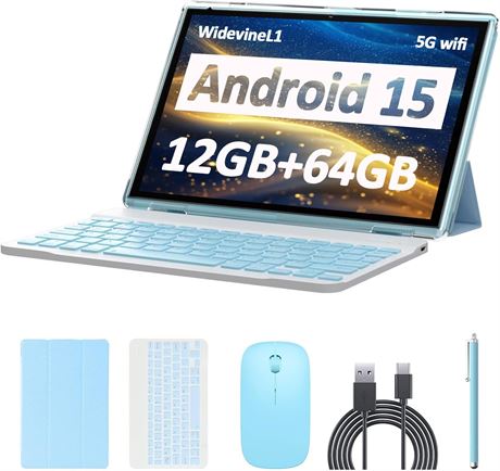 Android 15 Tablet 10 Inch 12GB RAM 64GB Storage Keyboard Bundle