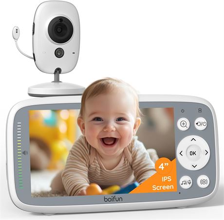 BOIFUN 2026 No-WiFi Baby Monitor 4" 720P, 2-Way Talk, Temp Sensor, 3x Zoom