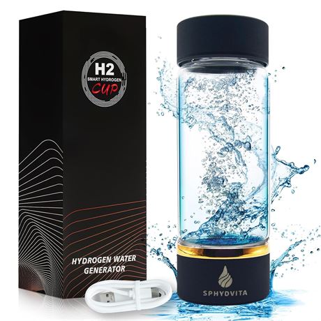 Hydrogen Water Bottle, 3Min Rapid Alkaline, USB-C Rechargeable, 14oz