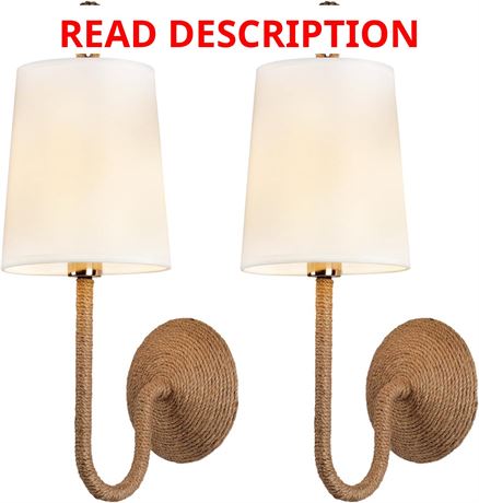 Rattan Wall Sconce Set of 2: Boho Rope Woven Lamps with Linen Shades