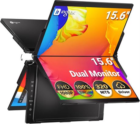 Ingnok 15.6" FHD Foldable Laptop Screen Extender with Speakers Dual Monitor