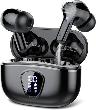 couteurs sans fil Bluetooth 5.4, 4 micros ENC, basses, 48 h, IP7, LED, noir