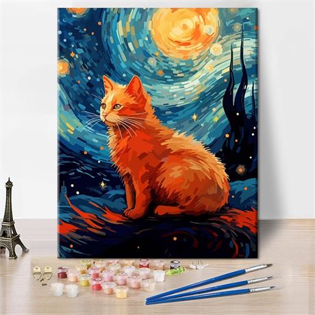 TUMOVO Peinture par Numéros Nuit Etoilée Chat 16"x20"