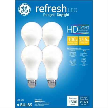 Ampoules GE Refresh LED 100W lumière du jour A19 finition givrée lot de 4