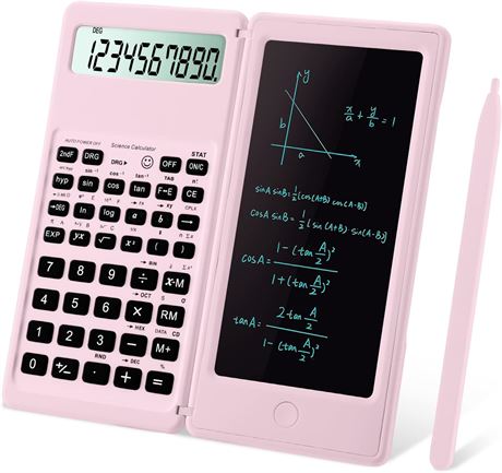 Scientific Calculators for Students, 10-Digit Large Screen, Notepad (Pink)
