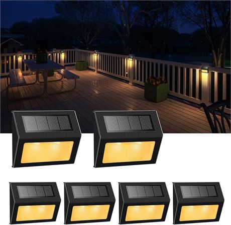 Solar Lights Outdoor 6 Pack Deck Step Path LED Waterproof Black Metal Case