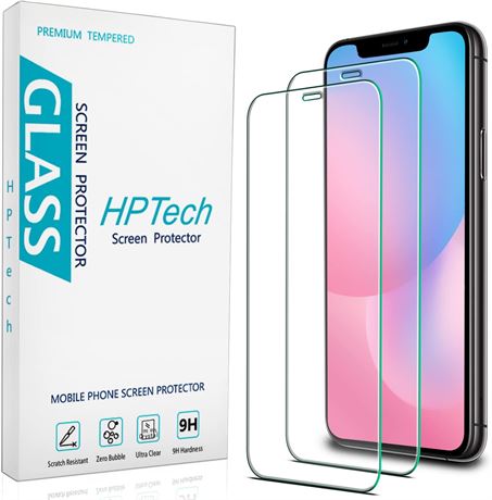HPTech Screen Protector for iPhone 11/XR, Tempered Glass 6.1-inch, 2-Pack