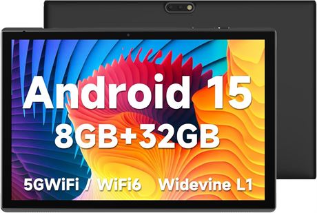 ZZB 10.1in Android 15 Tablet, 8GB/32GB, 2MP+8MP Dual Cam, 5G BT, 1TB 6000mAh