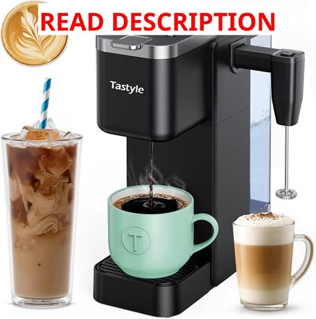 Tastyle Coffee Maker with Milk Frother, K-Cup/ Grounds, 40oz Tank, 6 Brew