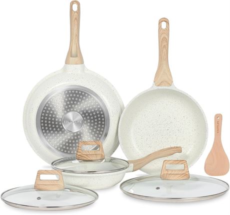 ESLITE LIFE Ceramic Nonstick Frying Pan Set with Lids, Nontoxic, PTFE Free