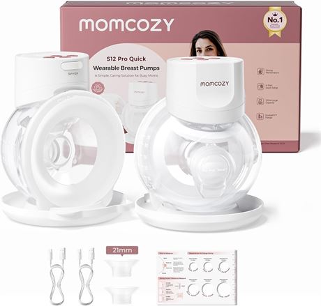 Momcozy S12 Pro Breast Pump, Wearable, Wireless, 24mm Flange, 2-Pack
