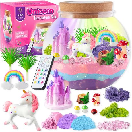 Unicorn Light-Up Terrarium Kit for Kids - LED Night Light Gift 4-12