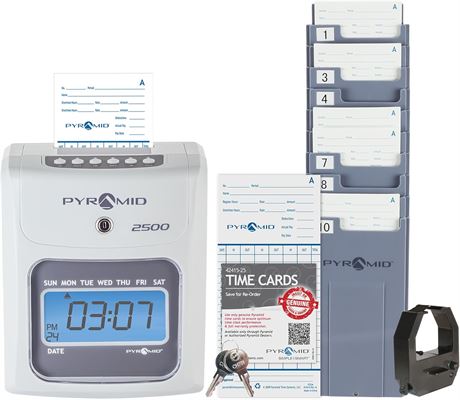 Pyramid Time Systems 2500 Time Clock Bundle, Unlimited Employees, Ivory
