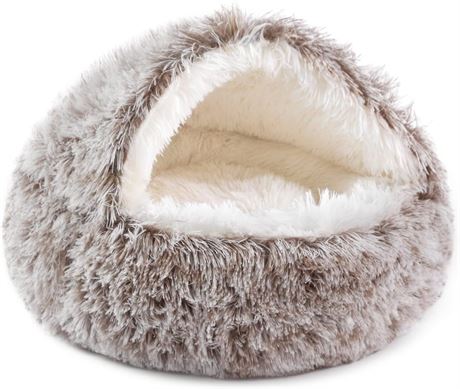 Lit NOYAL chien/chat rond couvert peluche anti-stress gris