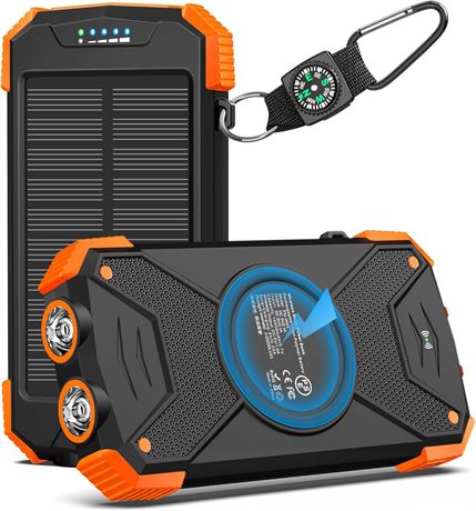 BLAVOR 10,000mAh Solar Power Bank, USB-C, 20W Fast Charging, Flashlight