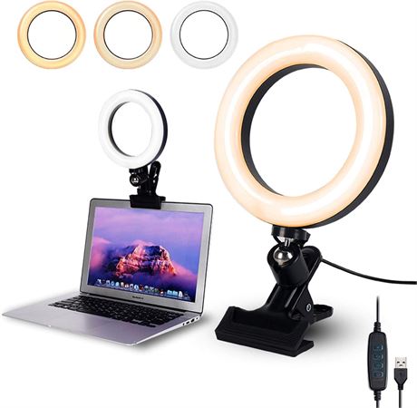 Anneau lumineux 16cm avec pince 3 modes 10 niveaux pour PC bureau maquillage