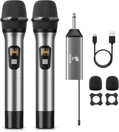TONOR Wireless UHF Dual Cordless Metal Dynamic Microphone System with Receiver