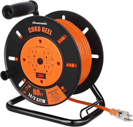 DEWENWILS Bobine ouverte avec extension 24,4 m, r tractable, 4 prises, 13 A